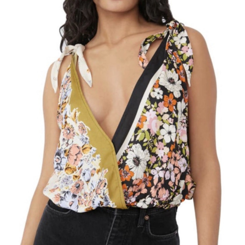 Free People Tied to You Scarf Print Tie Tank Top